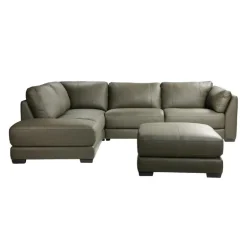 Genuine Leather Sectional with Left-Side Extra Seat and Matching Ottoman