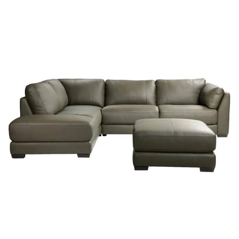 Genuine Leather Sectional with Left-Side Extra Seat and Matching Ottoman