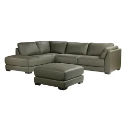 Genuine Leather Sectional with Left-Side Extra Seat and Matching Ottoman