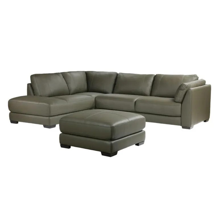 Genuine Leather Sectional with Left-Side Extra Seat and Matching Ottoman