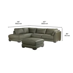 Genuine Leather Sectional with Left-Side Extra Seat and Matching Ottoman
