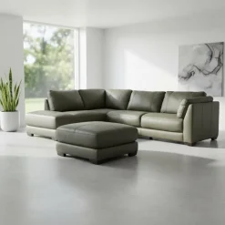 Genuine Leather Sectional with Left-Side Extra Seat and Matching Ottoman