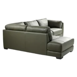 Genuine Leather Sectional with Left-Side Extra Seat and Matching Ottoman