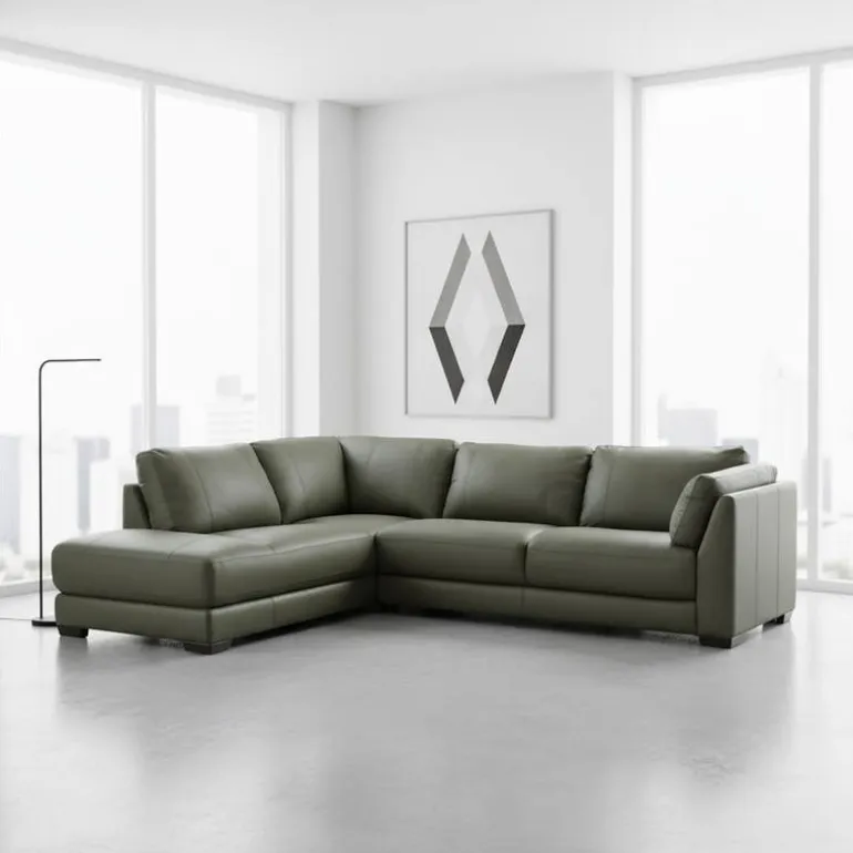 Genuine Leather Sectional with Left-Side Extra Seat