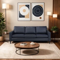 Genuine Leather Sofa - Blue
