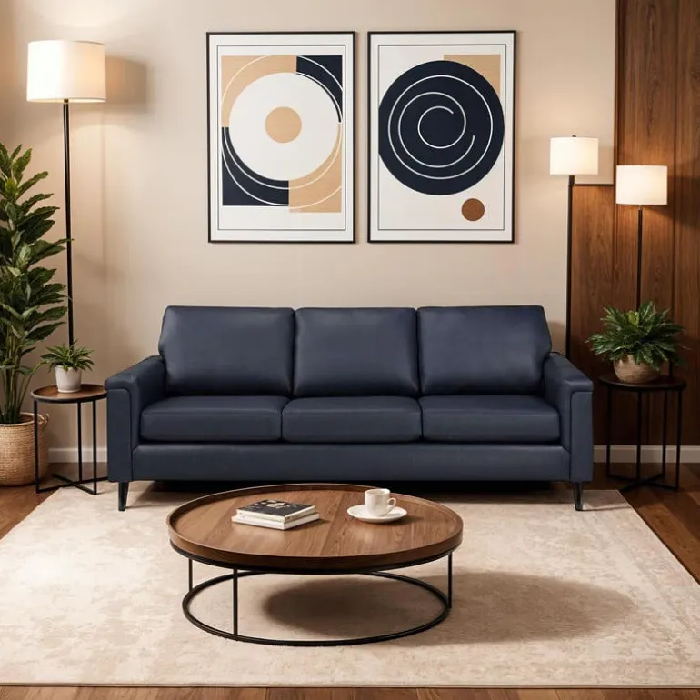 Genuine Leather Sofa - Blue