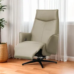 Genuine Leather Swivel Power Recliner - Taupe