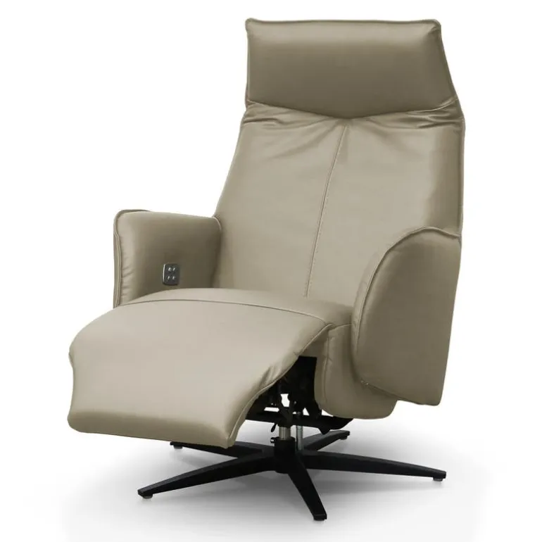 Genuine Leather Swivel Power Recliner - Taupe