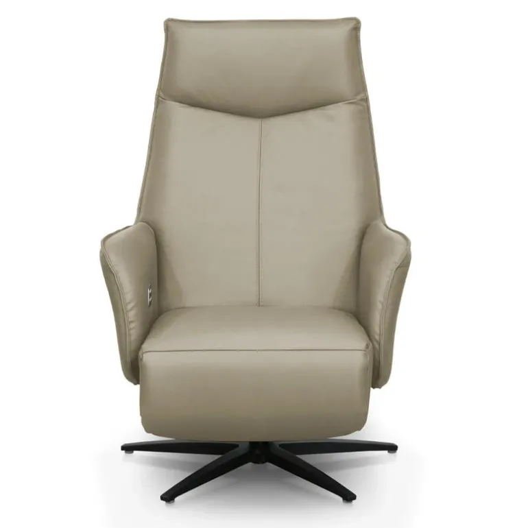 Genuine Leather Swivel Power Recliner - Taupe