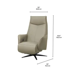 Genuine Leather Swivel Power Recliner - Taupe