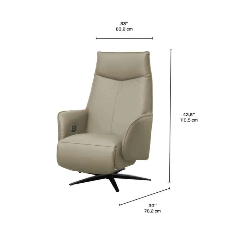 Genuine Leather Swivel Power Recliner - Taupe