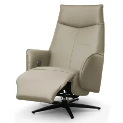 Genuine Leather Swivel Power Recliner - Taupe