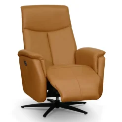 Genuine Leather Swivel Power Recliner - Tan