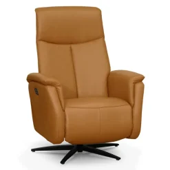 Genuine Leather Swivel Power Recliner - Tan