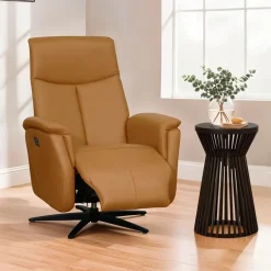 Genuine Leather Swivel Power Recliner - Tan