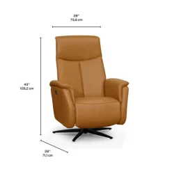 Genuine Leather Swivel Power Recliner - Tan