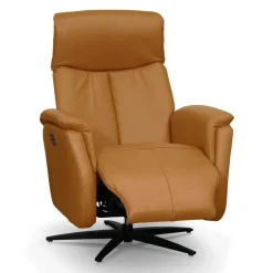Genuine Leather Swivel Power Recliner - Tan