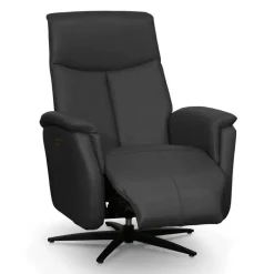 Genuine Leather Swivel Power Recliner - Dark Grey