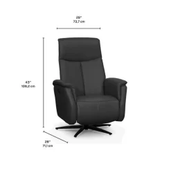 Genuine Leather Swivel Power Recliner - Dark Grey