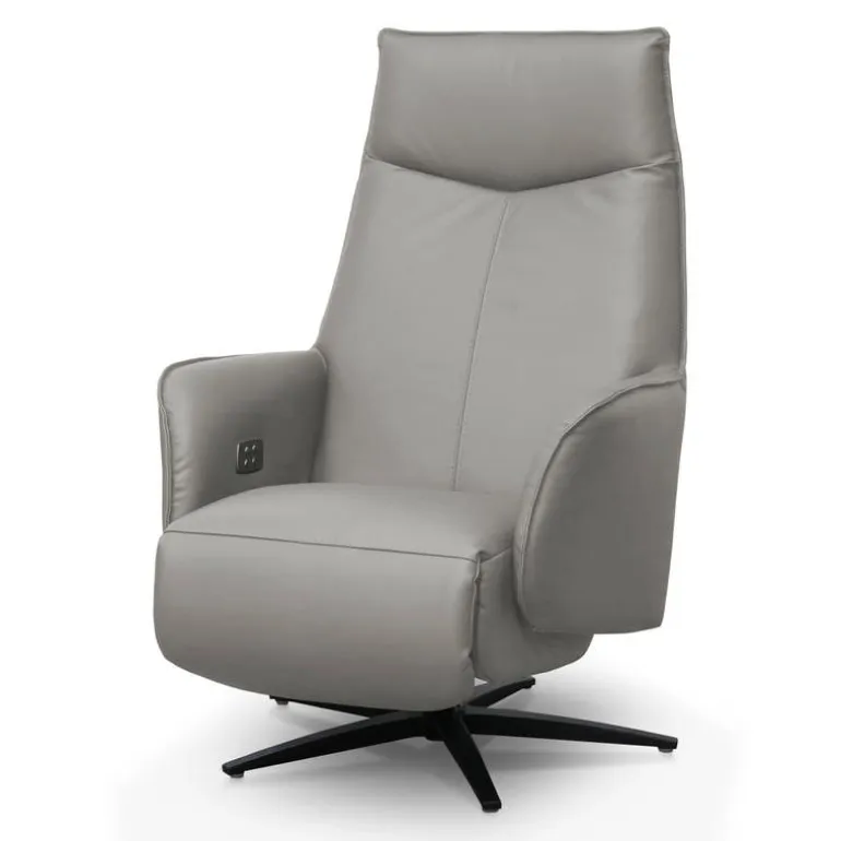 Genuine Leather Swivel Power Recliner - Sand