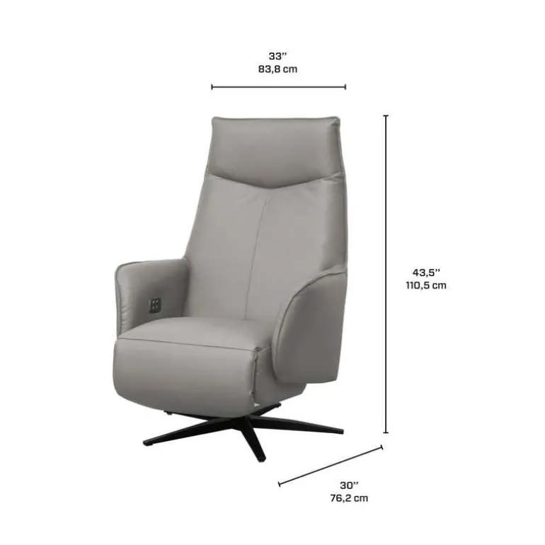 Genuine Leather Swivel Power Recliner - Sand