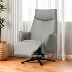 Genuine Leather Swivel Power Recliner - Sand