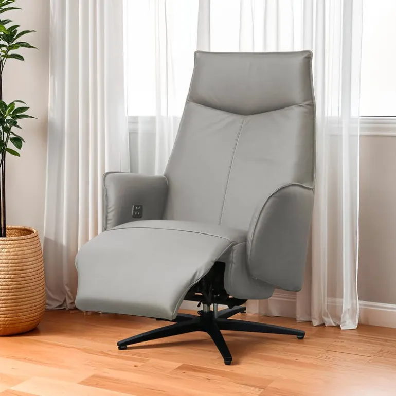 Genuine Leather Swivel Power Recliner - Sand