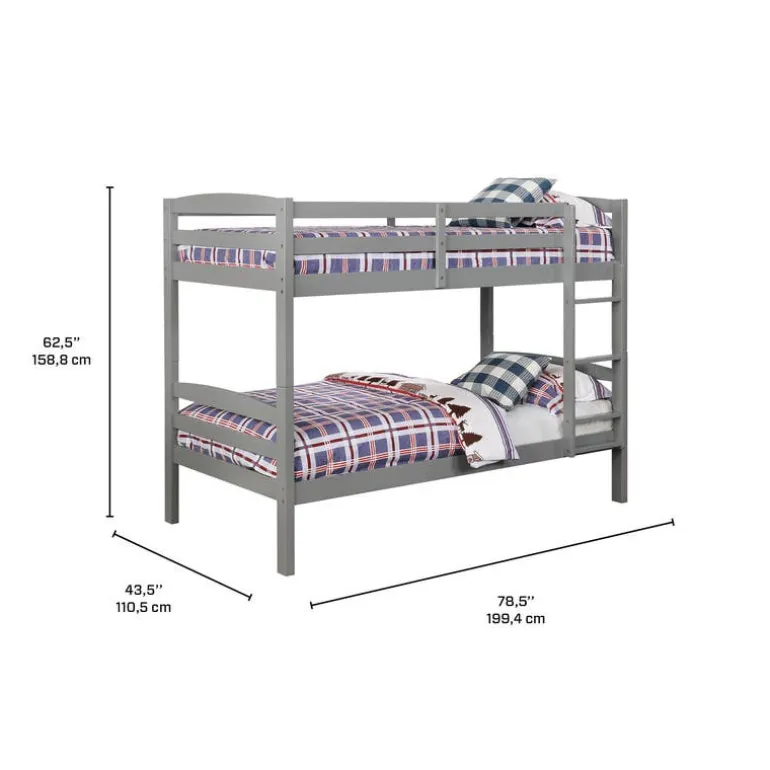 Grey Bunk Bed with Trundle Bed - 39"/39"