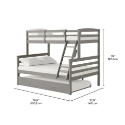 Grey Bunk Bed with Trundle Bed - 39"/54"