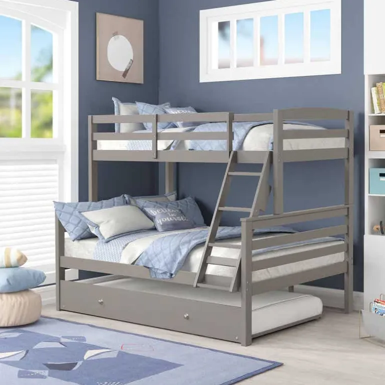 Grey Bunk Bed with Trundle Bed - 39"/54"