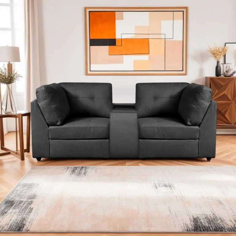 Grey Modular Loveseat with Console - 3 pcs