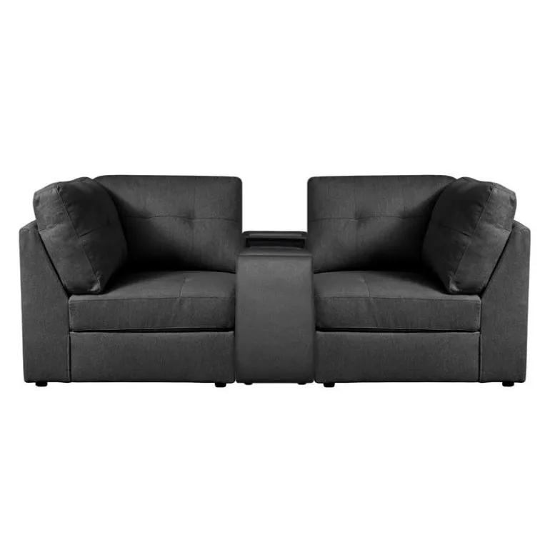 Grey Modular Loveseat with Console - 3 pcs