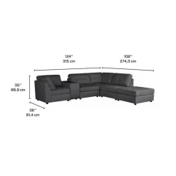 Grey Modular Sectional with Console and Ottoman - 6 pcs
