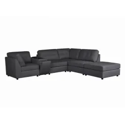 Grey Modular Sectional with Console and Ottoman - 6 pcs