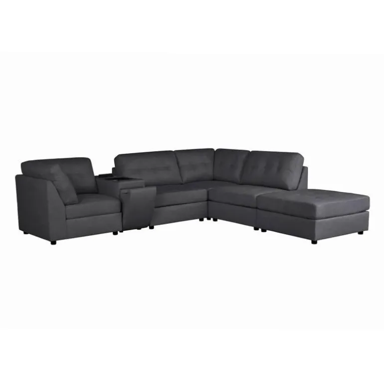 Grey Modular Sectional with Console and Ottoman - 6 pcs