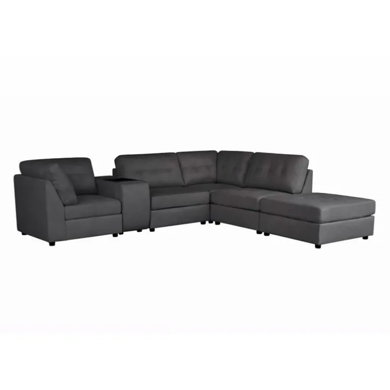 Grey Modular Sectional with Console and Ottoman - 6 pcs