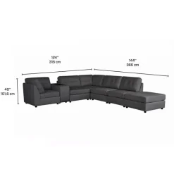 Grey Modular Sectional with Console and Ottoman - 7 pcs