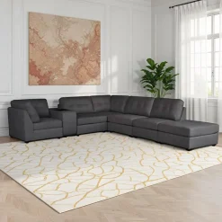 Grey Modular Sectional with Console and Ottoman - 7 pcs
