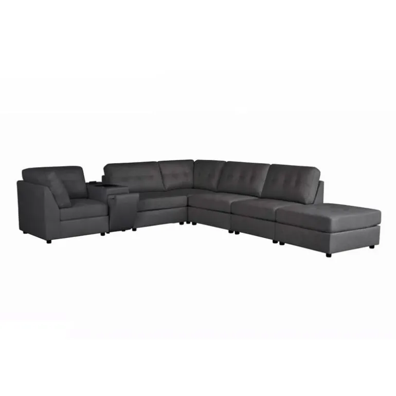 Grey Modular Sectional with Console and Ottoman - 7 pcs