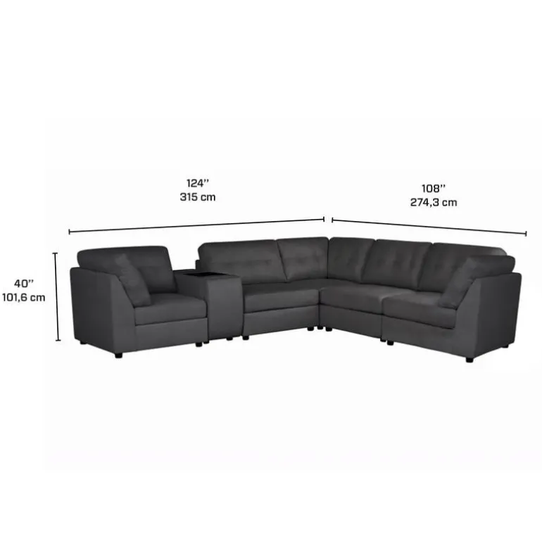 Grey Modular Sectional with Console - 6 pcs