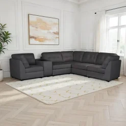 Grey Modular Sectional with Console - 6 pcs