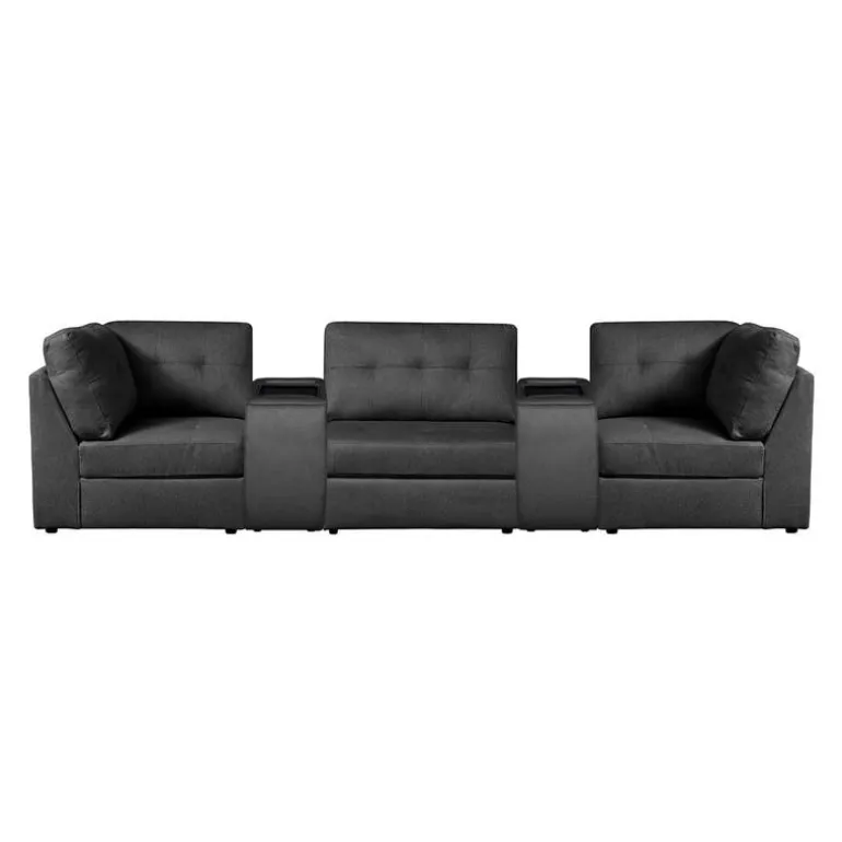 Grey Modular Sofa with 2 Consoles - 5 pcs