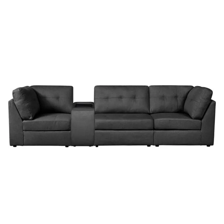 Grey Modular Sofa with Console - 4 pcs
