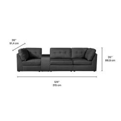 Grey Modular Sofa with Console - 4 pcs