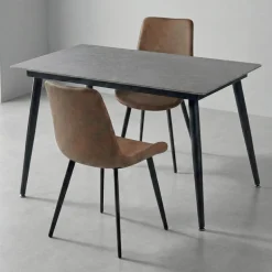 Grey Sintered Stone Dining Set with 2 Cognac Chairs - 48"