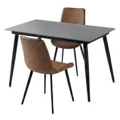 Grey Sintered Stone Dining Set with 2 Cognac Chairs - 48