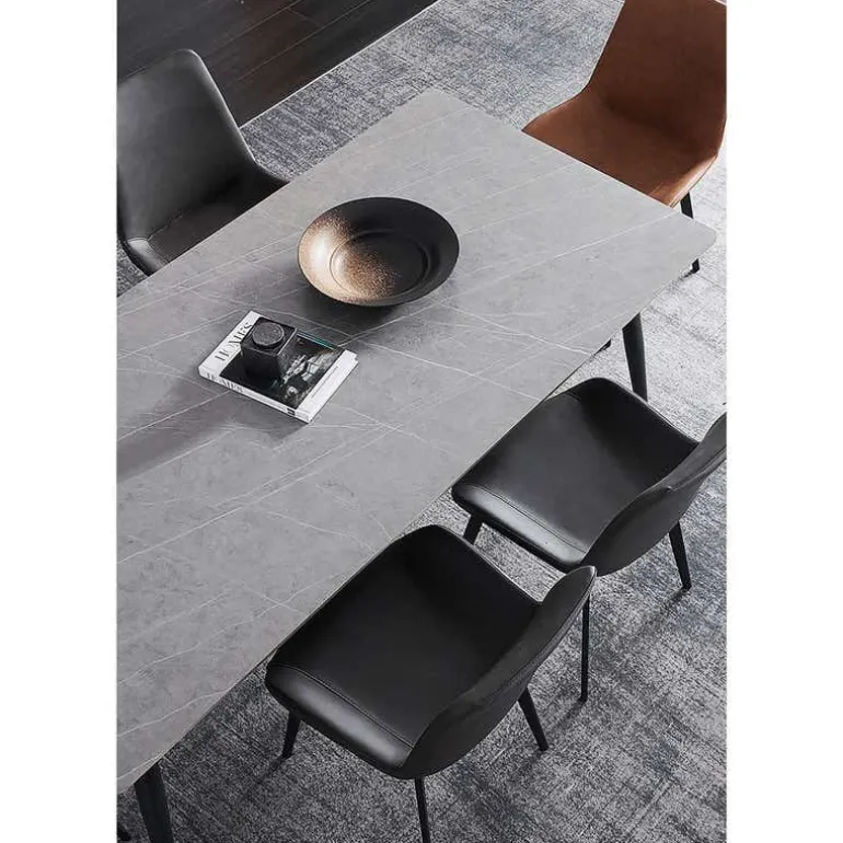 Grey Sintered Stone Dining Set with 4 Grey Chairs and 2 Cognac Chairs - 59"