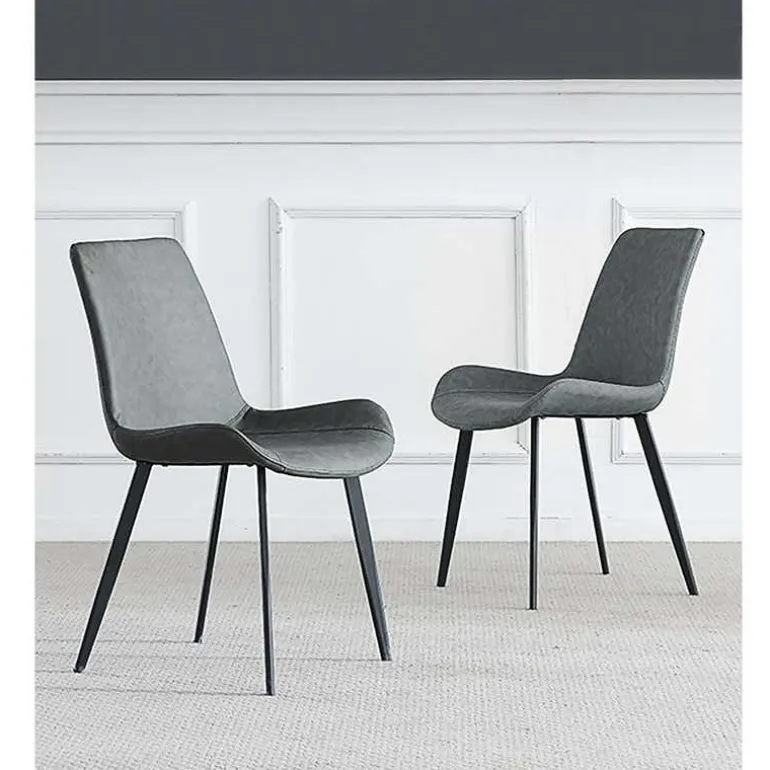 Grey Sintered Stone Dining Set with 4 Grey Chairs and 2 Cognac Chairs - 59"