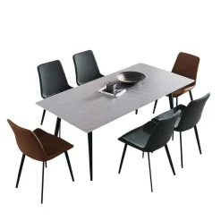 Grey Sintered Stone Dining Set with 4 Grey Chairs and 2 Cognac Chairs - 59