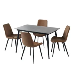Grey Sintered Stone Dining Set with 4 Cognac Chairs - 48